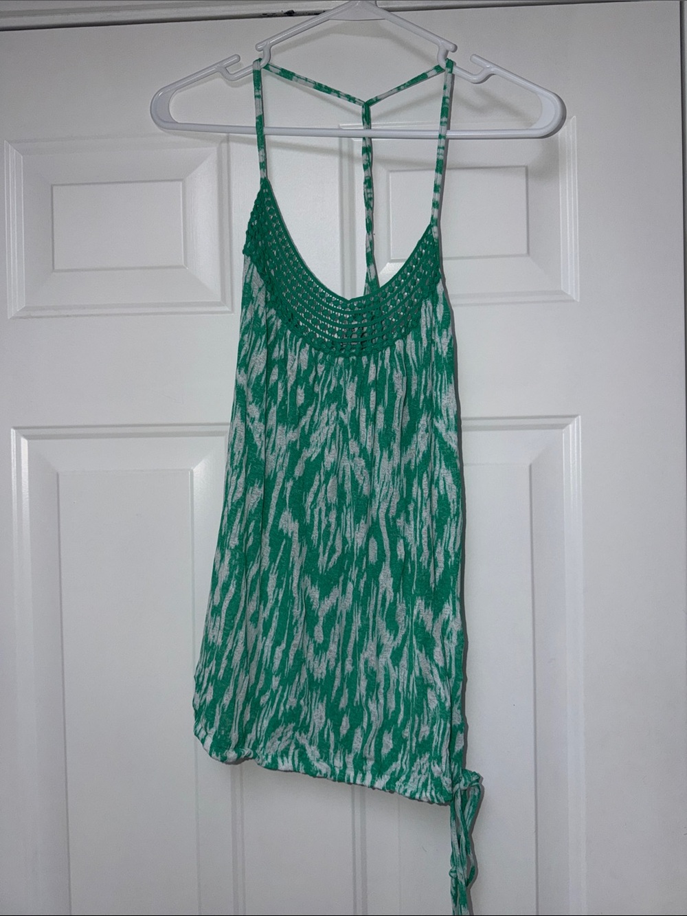 Forever 21 Green Printed Crochet Yoke Strappy Tank